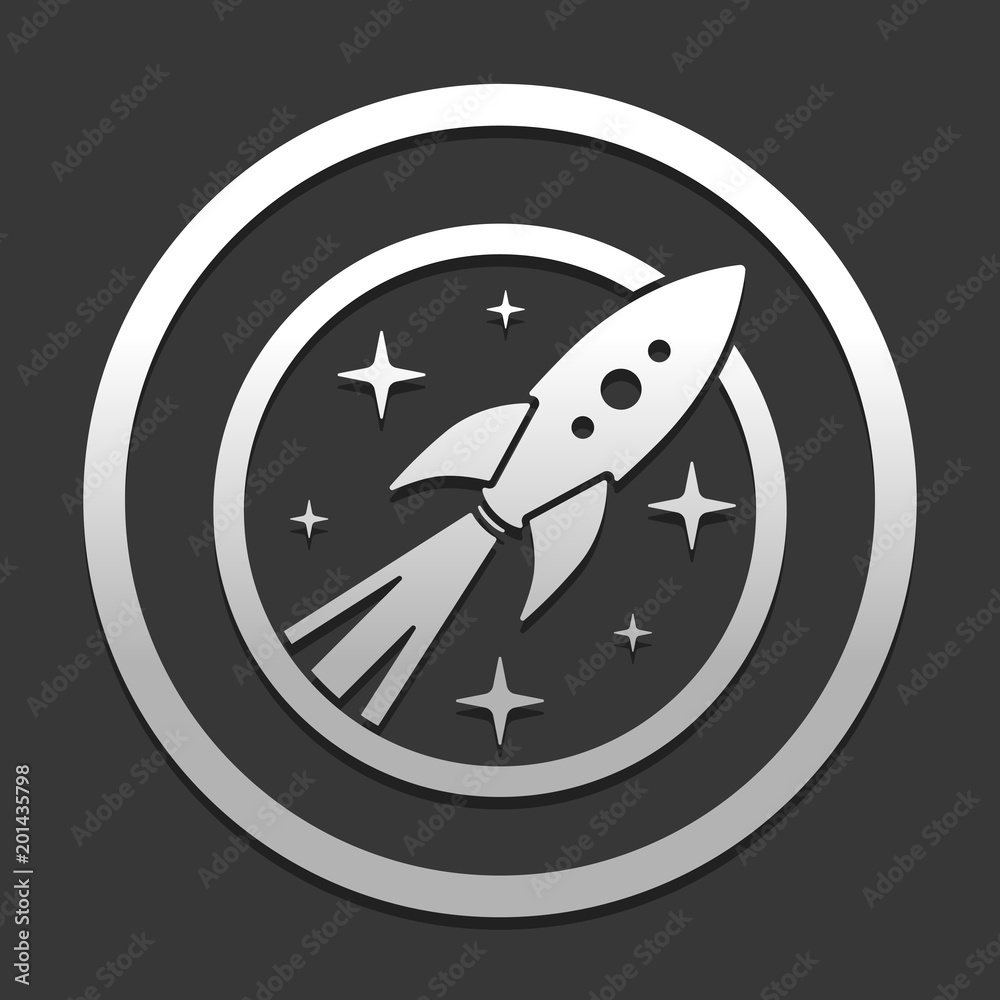 rocket launch with stars in circle icon. icon in circle on dark background with simple shadow rocket launch with stars in circle icon. icon in circle on dark background with simple shadow
