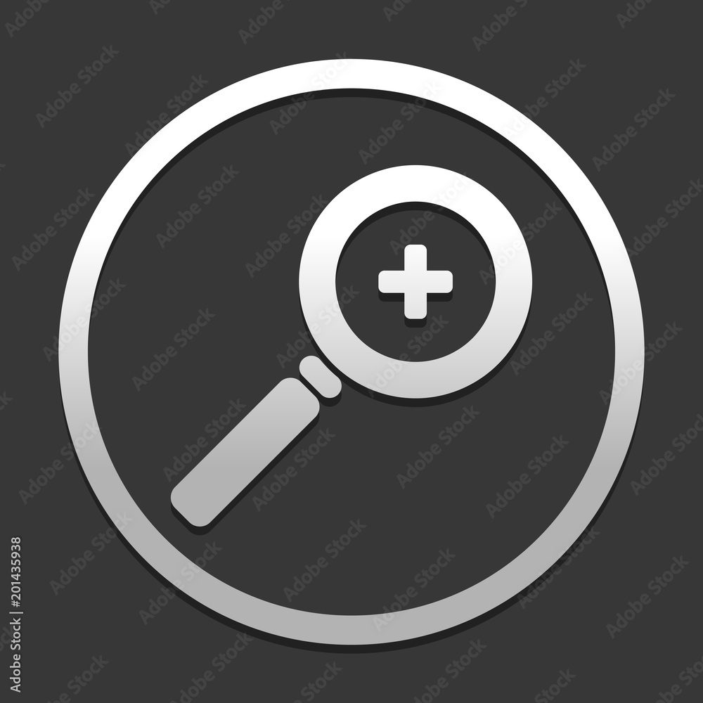 Zoom In icon. icon in circle on dark background with simple shadow Zoom In icon. icon in circle on dark background with simple shadow