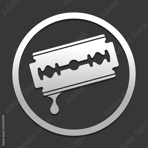 blade with drop of blood. simple silhouette. icon in circle on dark background with simple shadow