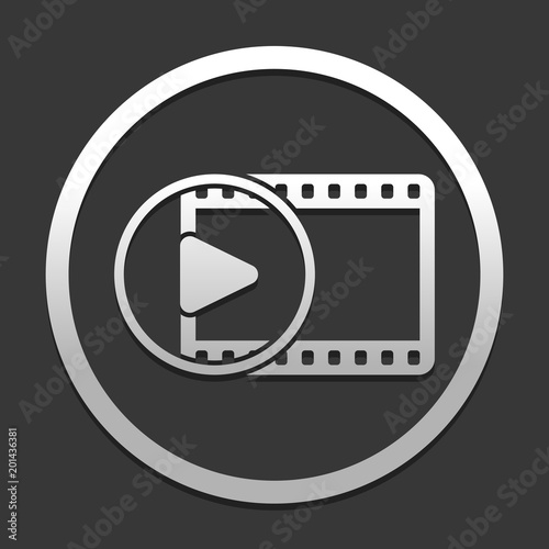movie strip with play symbol in circle. simple silhouette. icon in circle on dark background with simple shadow