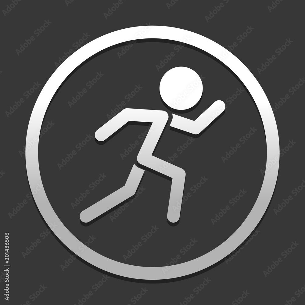 running man. simple icon. icon in circle on dark background with simple shadow running man. simple icon. icon in circle on dark background with simple shadow