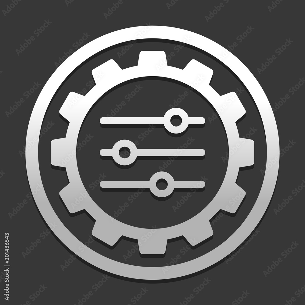 setting icon in gear. icon in circle on dark background with simple shadow setting icon in gear. icon in circle on dark background with simple shadow