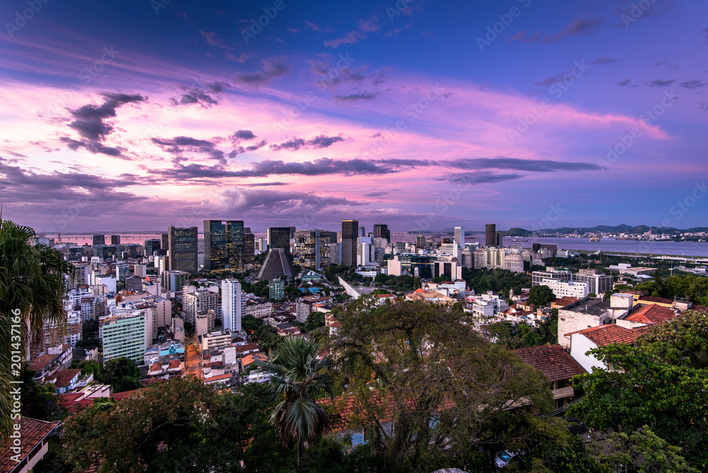 Rio de Janeiro City Downtown by Sunset With Dramatic Sky