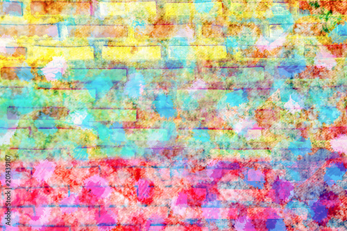 colorful pink ,blue ,yellow and brown watercolor paint digital art abstract wallpaper background
