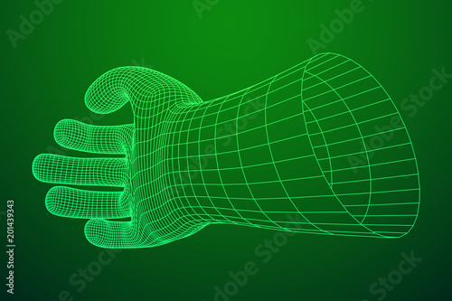 Human Arm. Hand Model. Connection structure. Future technology concept. Vector low poly wireframe mesh illustration