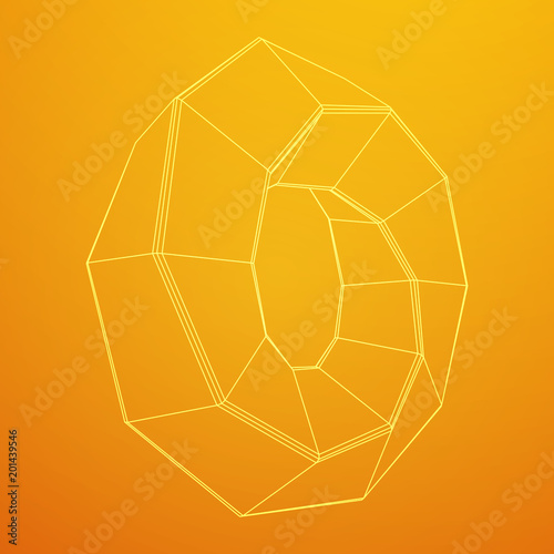 Mobius strip ring sacred geometry. Spatial figure with upturned surfaces. Optical illusion with dual circular contour. Wireframe low poly mesh vector illustration.