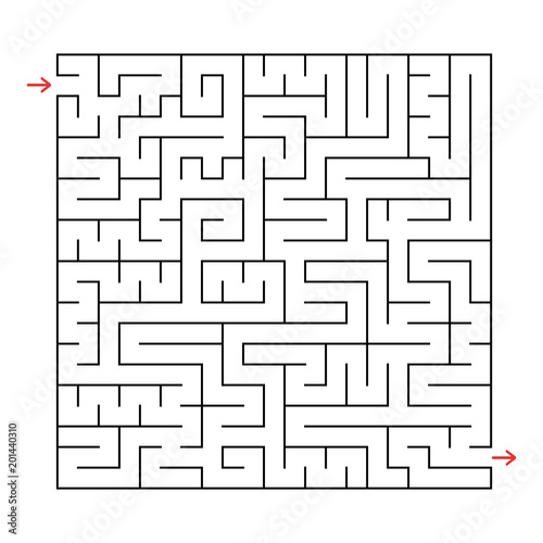 Abstract square labyrinth with a black stroke. An interesting game for children and adults. Simple flat vector illustration isolated on white background.