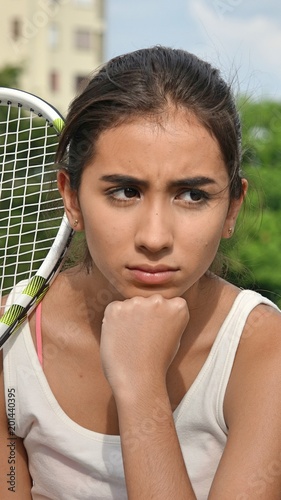 Confused Teen Female Tennis Player Thinking © dtiberio