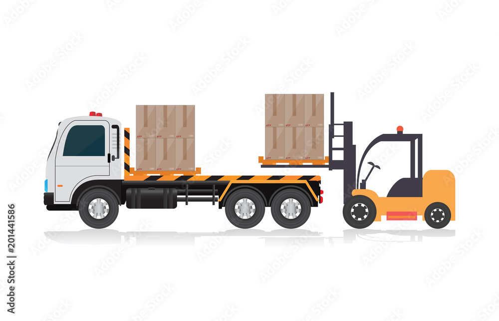 Forklift loading a truck .