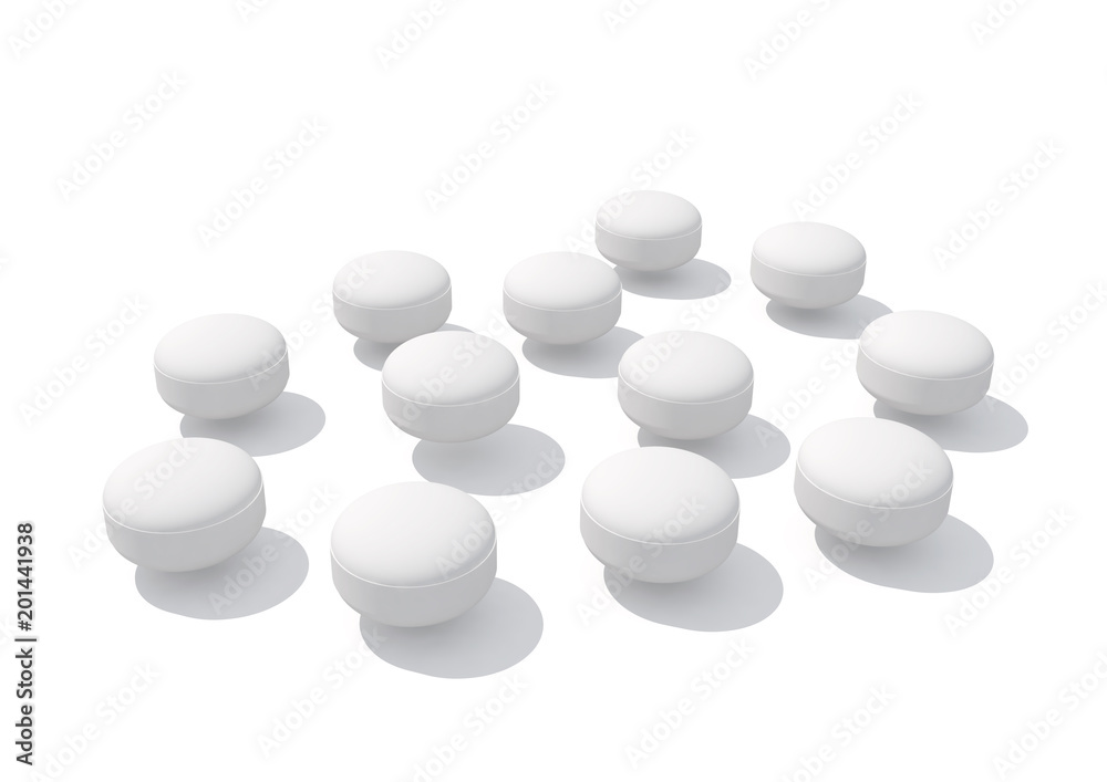 white pill isolated on white background.