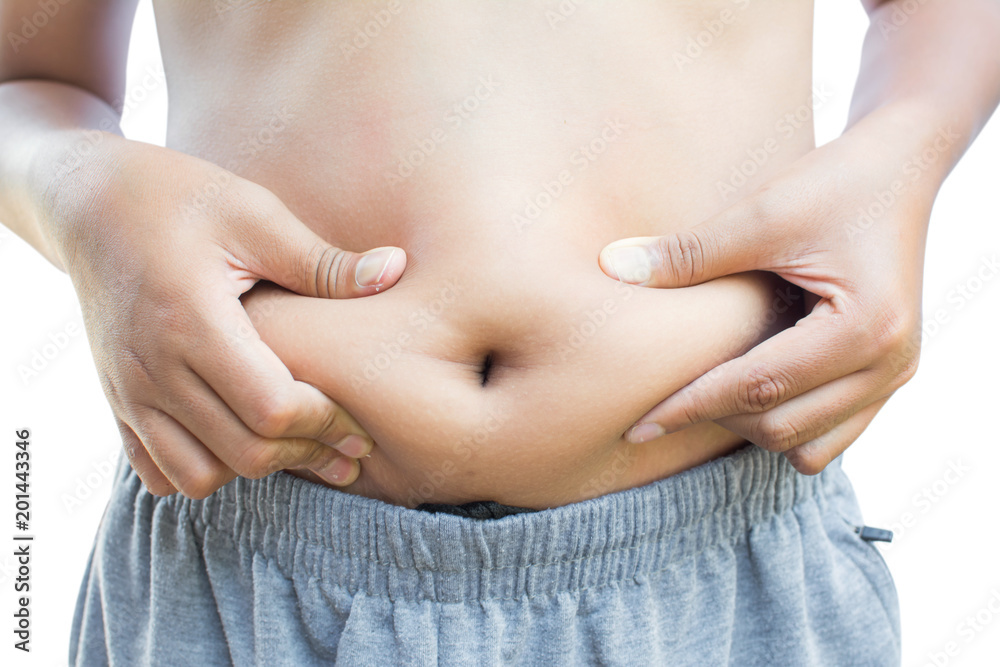 Naklejka premium Close up boy abdominal surface , Fat and health care concept.