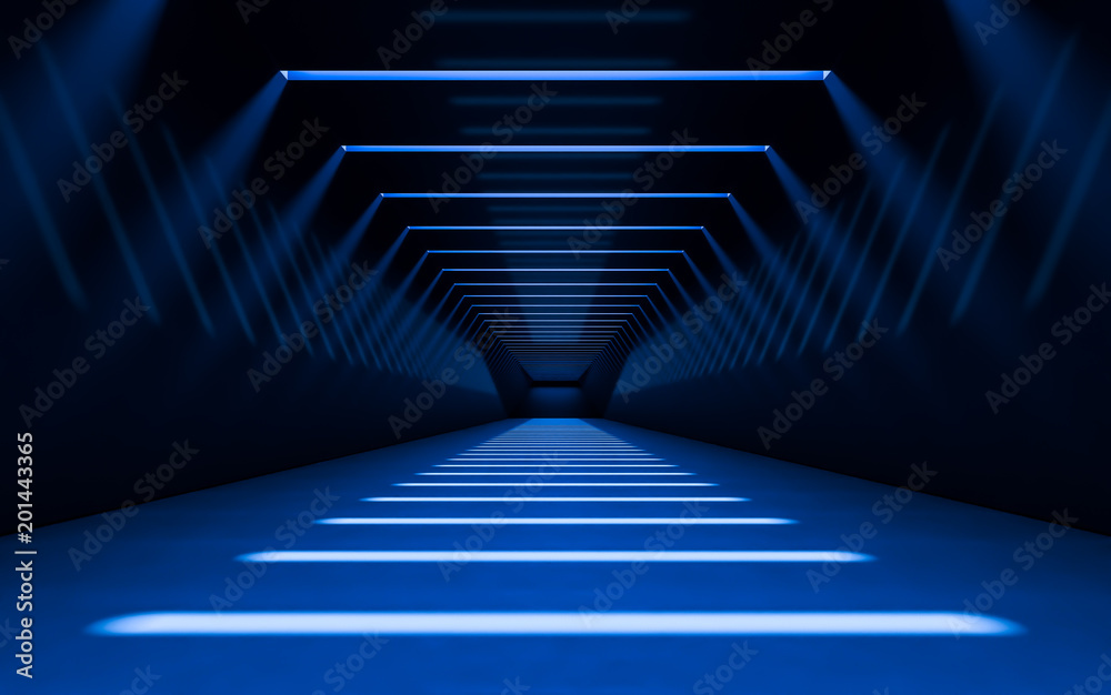 Fototapeta premium Streszczenie wnętrz 3d korytarz z liniowego światła. Renderowania 3d