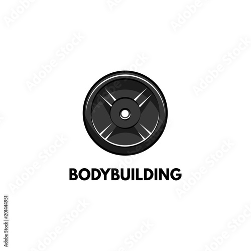 Barbell disk icon. Bodybuilding logo label. Sport Training, Fitness. Disk weight. Vector.