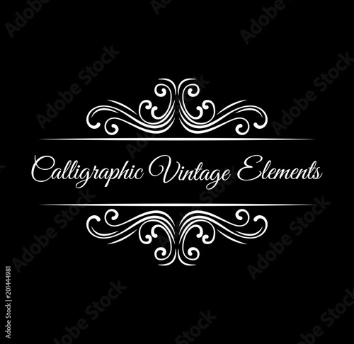 Ornate calligraphic vintage element, Divider, Page decoration. Swirly line, scroll filigree element. Vector.