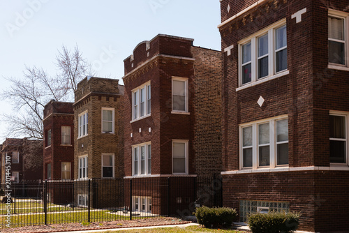 Old brick Chicago buildings on a street