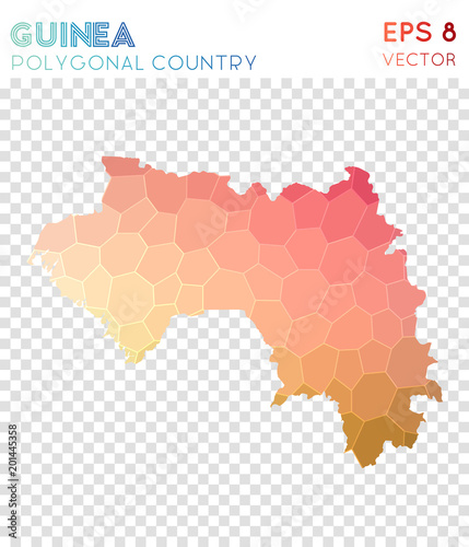 Guinea polygonal map, mosaic style country. Grand low poly style, modern design. Guinea polygonal map for infographics or presentation.