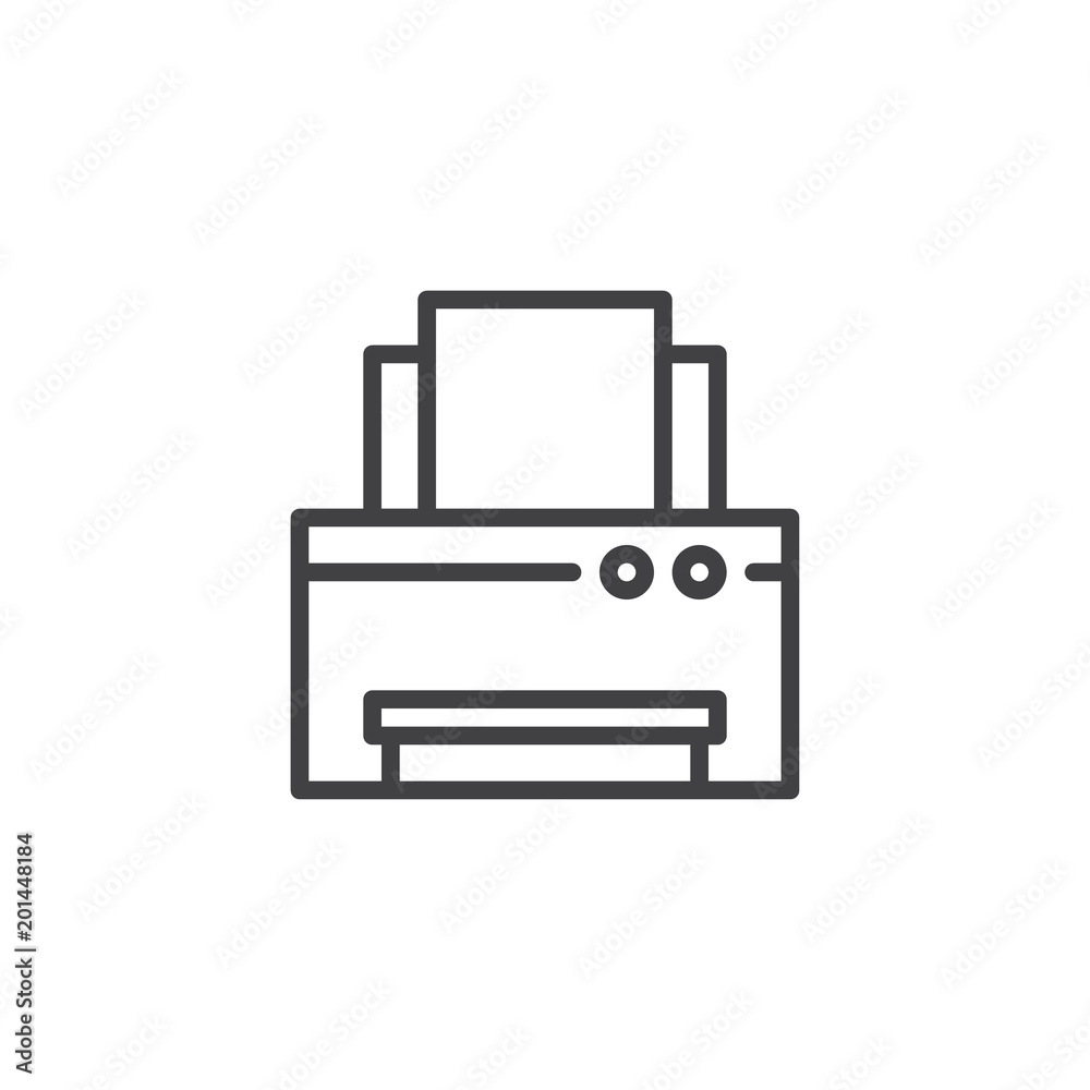Printer outline icon. linear style sign for mobile concept and web design. Print simple line vector icon. Symbol, logo illustration. Pixel perfect vector graphics Printer outline icon. linear style sign for mobile concept and web design. Print simple line vector icon. Symbol, logo illustration. Pixel perfect vector graphics