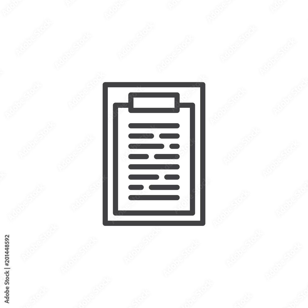 Paper clipboard outline icon. linear style sign for mobile concept and web design. Office document simple line vector icon. Symbol, logo illustration. Pixel perfect vector graphics Paper clipboard outline icon. linear style sign for mobile concept and web design. Office document simple line vector icon. Symbol, logo illustration. Pixel perfect vector graphics