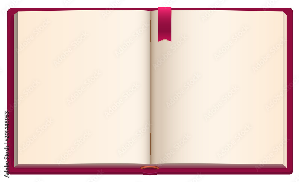 Blank Realistic Book Mockup With Red Ribbon Bookmark Open And