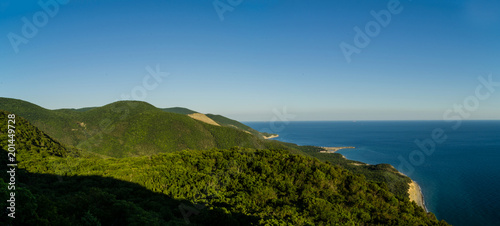 Summer, sea, panorama of forest and sea from the mountain