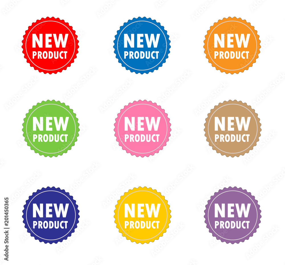 Fototapeta premium set new product on white background. flst style. new product label, sticker, seal.