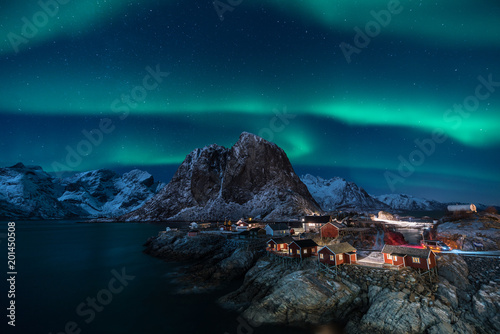 Fisherman village with Aurora in the background / travel concept world explore northern light © Nut