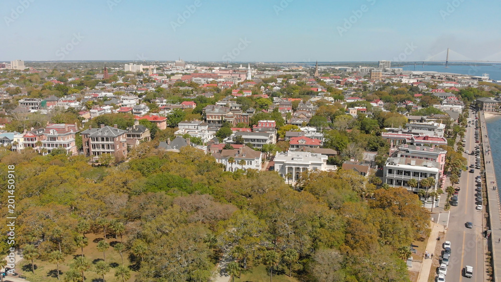 Aerial view of Charleston cityscape from the river, South Carolina