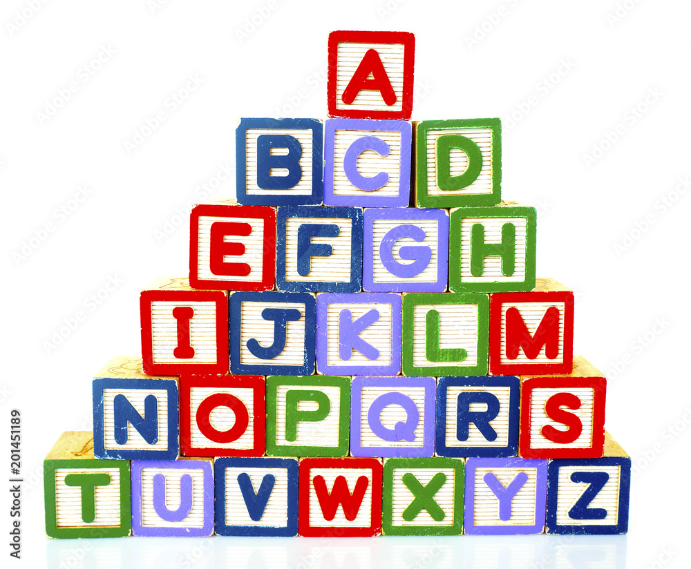 Wooden alphabet blocks isolated on white background Wooden alphabet blocks isolated on white background