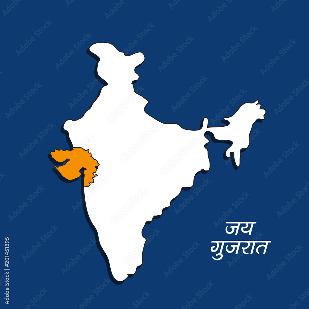 Obraz premium Illustration of India map showing Indian State Gujarat with Hindi text Jai Gujarat meaning long live Gujarat 