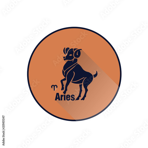 Round light brown icon, Aries Zodiac sign in flat style, on white background,