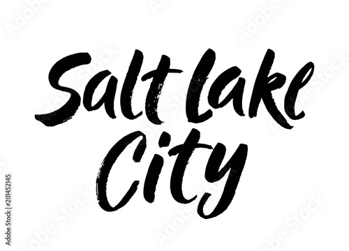 salt lake city, text design. Vector calligraphy. Typography poster. Usable as background. Hand drawn brush lettering.