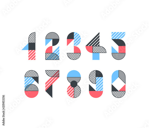 Vector numerals. Set of creative color geometry shapes' figures for trendy design.