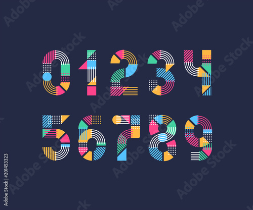 Vector numerals. Set of creative color geometry shapes' figures and numbers.