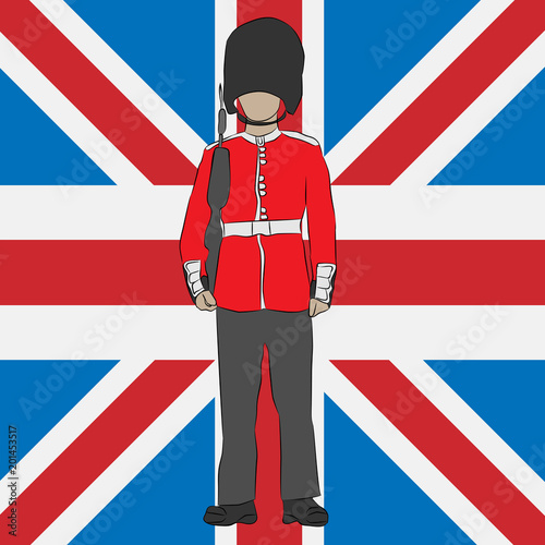 Canvas Print British royal guard with Union Kindom flag