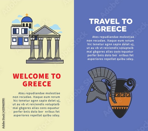 Travel to Greece vertical posters with architecture and hisorical relics