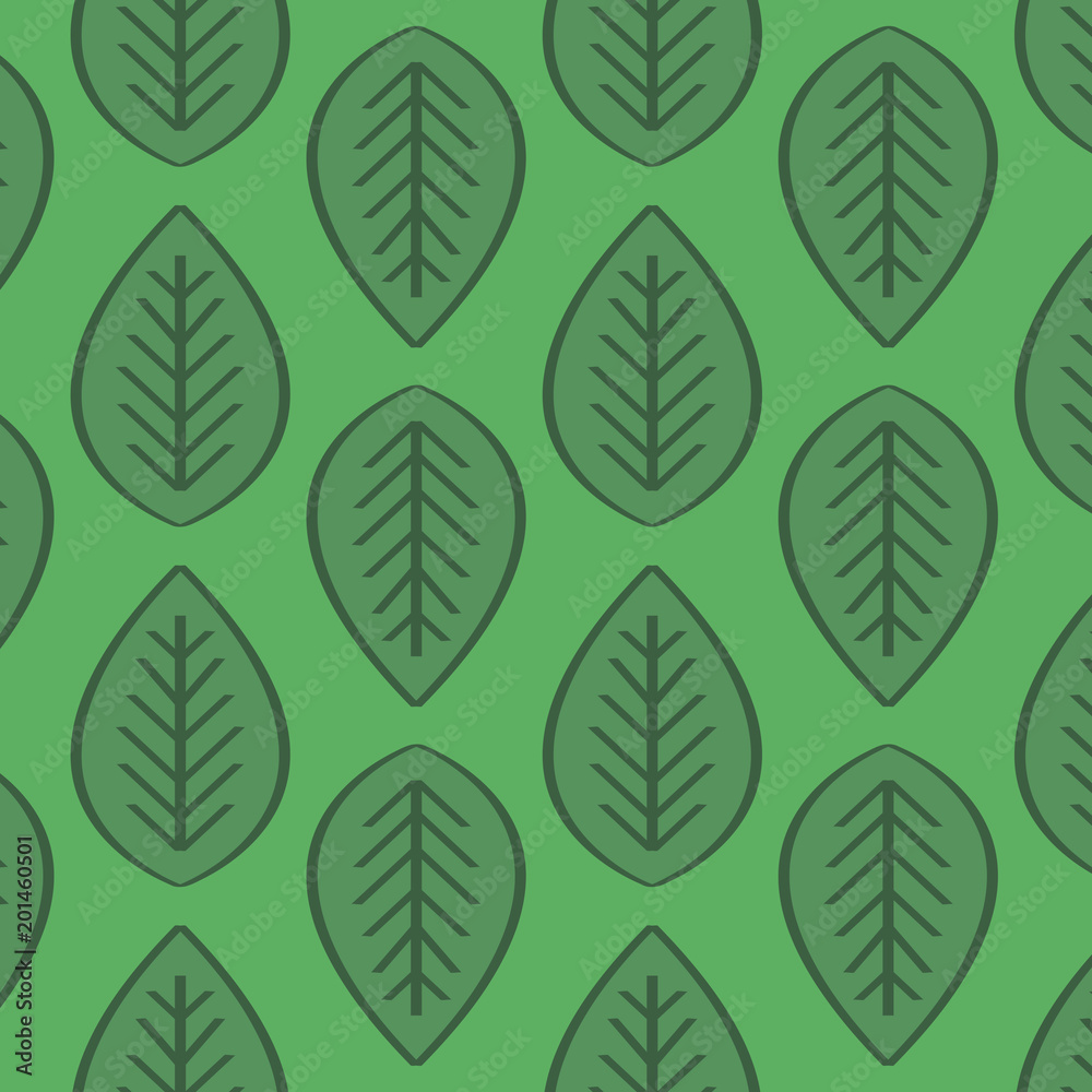 Seamless pattern green leaves. Flat vector template. Wallpapper, floral texture