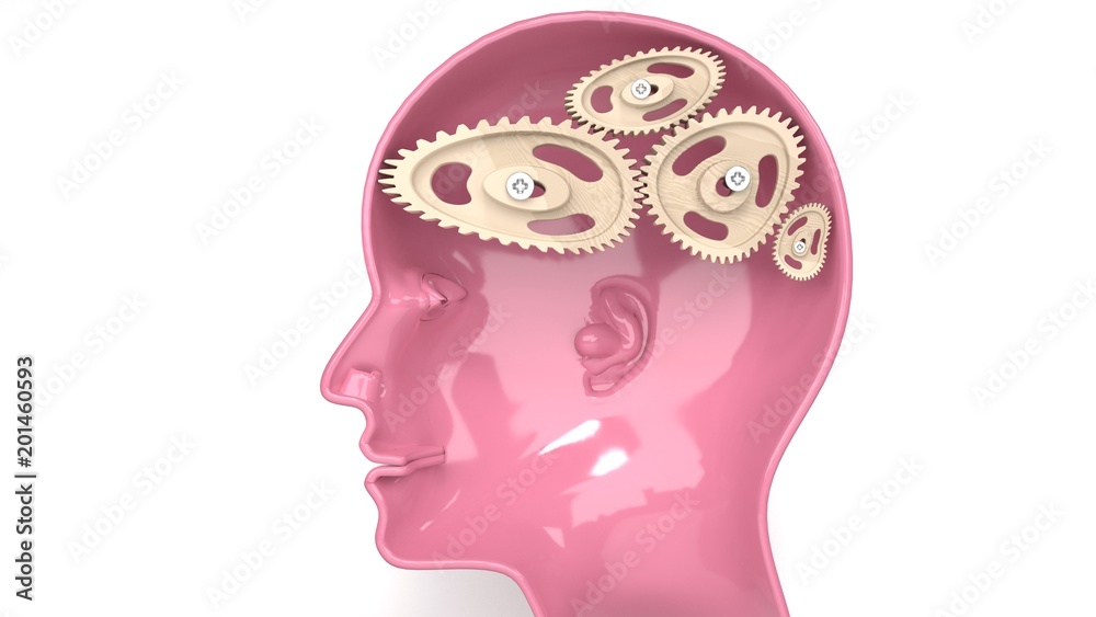 Broken mind, fool, idiot, moron, cretin, imbecile, stupid man - symbolized by a human head with twisted and misaligned cogwheels, part 1 Broken mind, fool, idiot, moron, cretin, imbecile, stupid man - symbolized by a human head with twisted and misaligned cogwheels, part 1