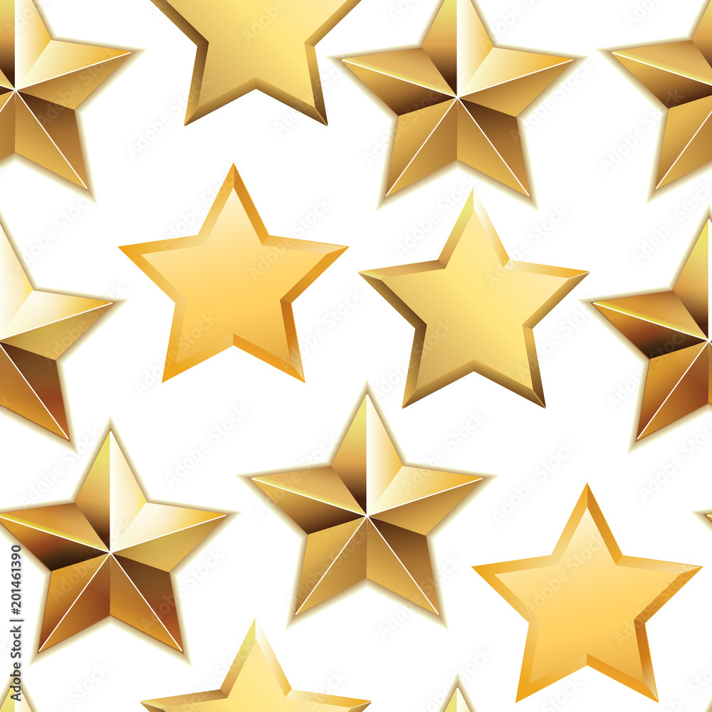 Obraz premium Vector seamless pattern with realistic metallic golden stars.
