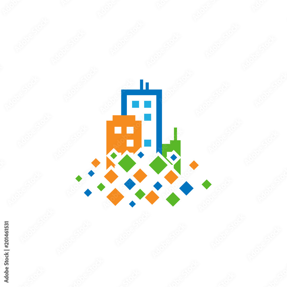 Town Pixel Logo Icon Design