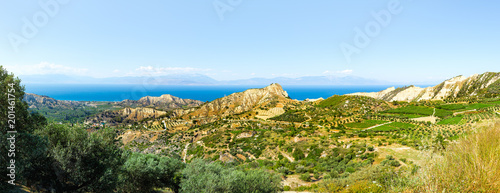 View of the Corinthian Gulf and rocks. Peloponnese. Greece.