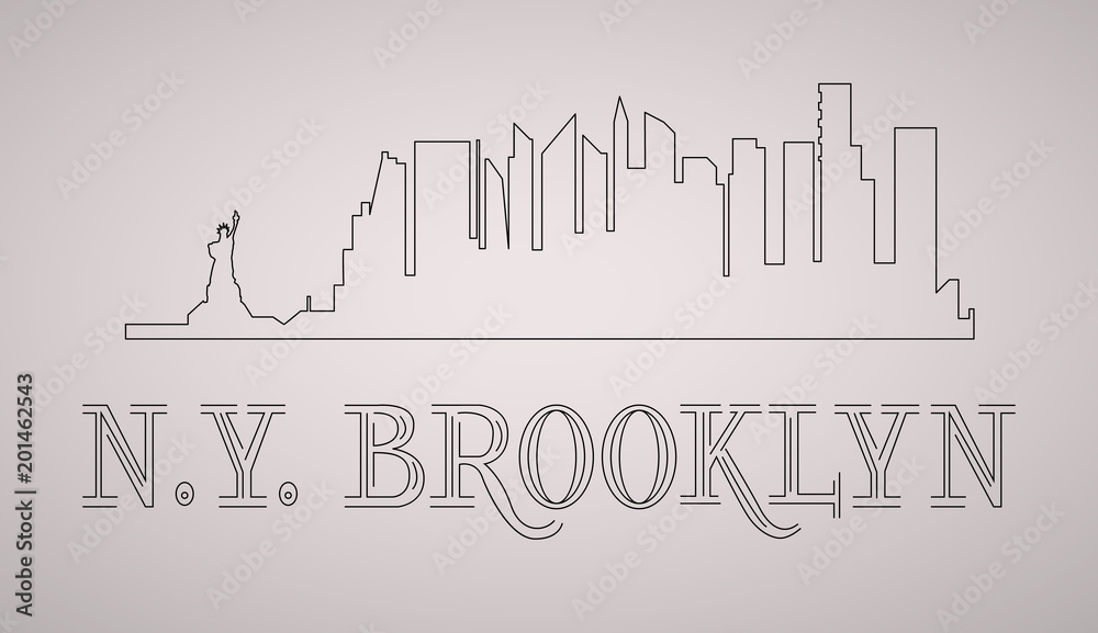 Obraz premium N.Y. Brooklyn skyline and landmarks silhouette, black and white design, line vector illustration.