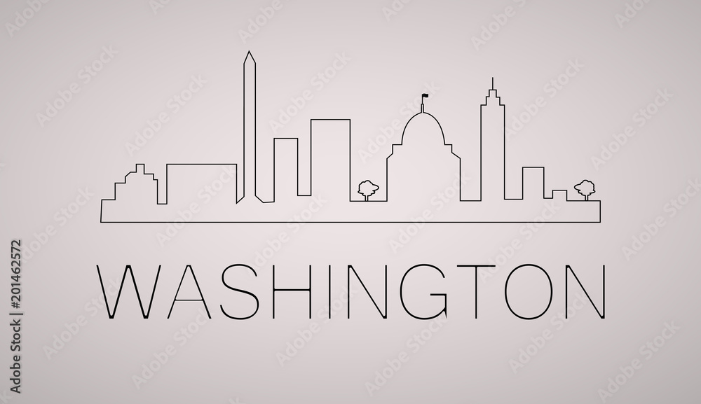 Washington dc city skyline black and white silhouette. Vector illustration.  Cityscape with landmarks.