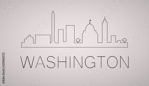 Washington dc city skyline black and white silhouette. Vector illustration.  Cityscape with landmarks.