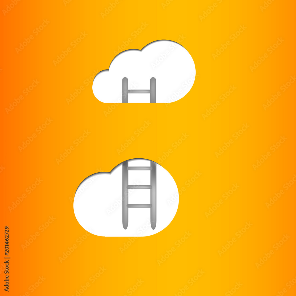 Ladder, clouds, step by step concept, orange sky Ladder, clouds, step by step concept, orange sky