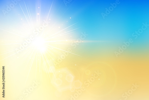 Summer sunset and sky with bokeh flare on blur background.