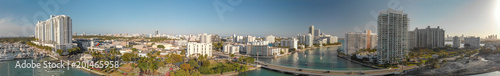Panoramic aerial view of Miami Beach and Venetian Way on a beautiful afternoon