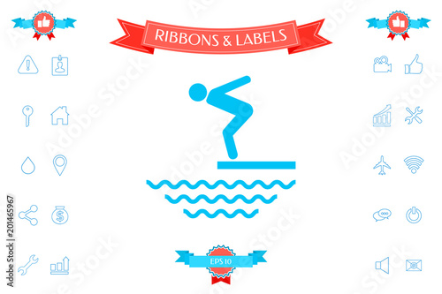 Swimmer on a springboard, Jumping into the water - icon