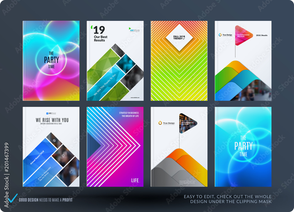 Abstract colourful graphic design of brochure in fluid liquid style with blurred smooth background.