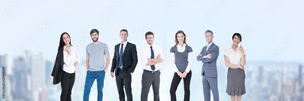 Business people and City buildings with flare light source Business people and City buildings with flare light source