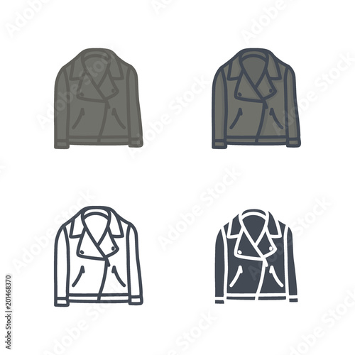 Leather jacket top clothes flat colored line silhouette